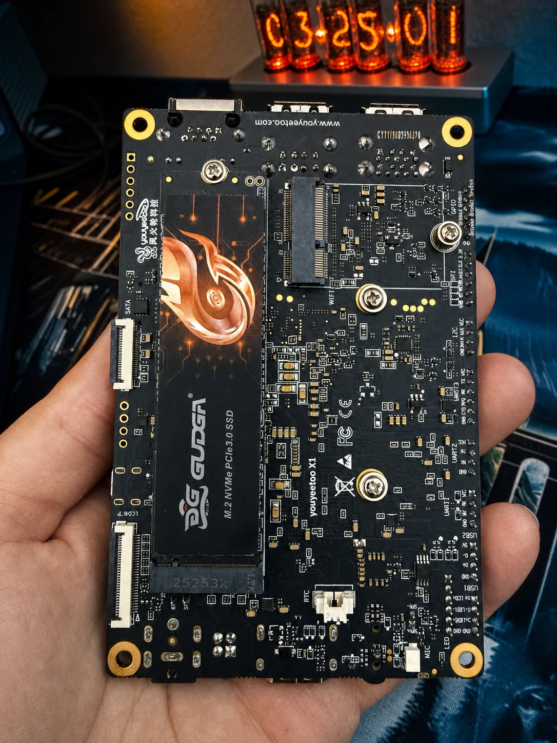 Underside of the Youyeetoo X1S with 128 GB M.2 NVMe installed